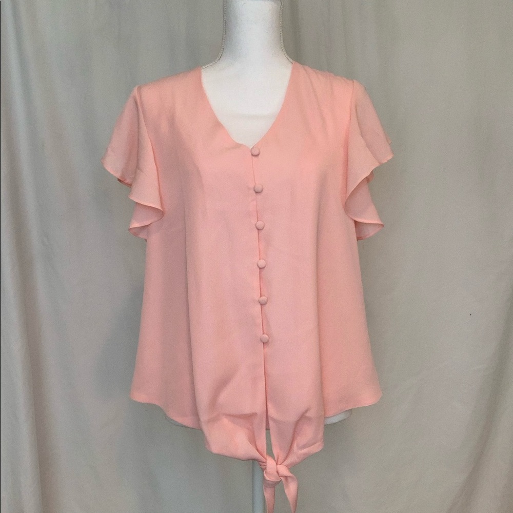 Pink Button Down / Tie Blouse Top